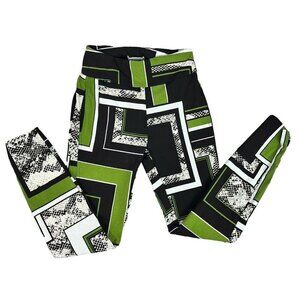 New York and Company Stretch Leggings Abstract Black Green Womens XS